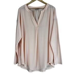 Loft Blouse Womens XL Soft Pastel Pink V-Neck Lightweight Semi Sheer Coastal